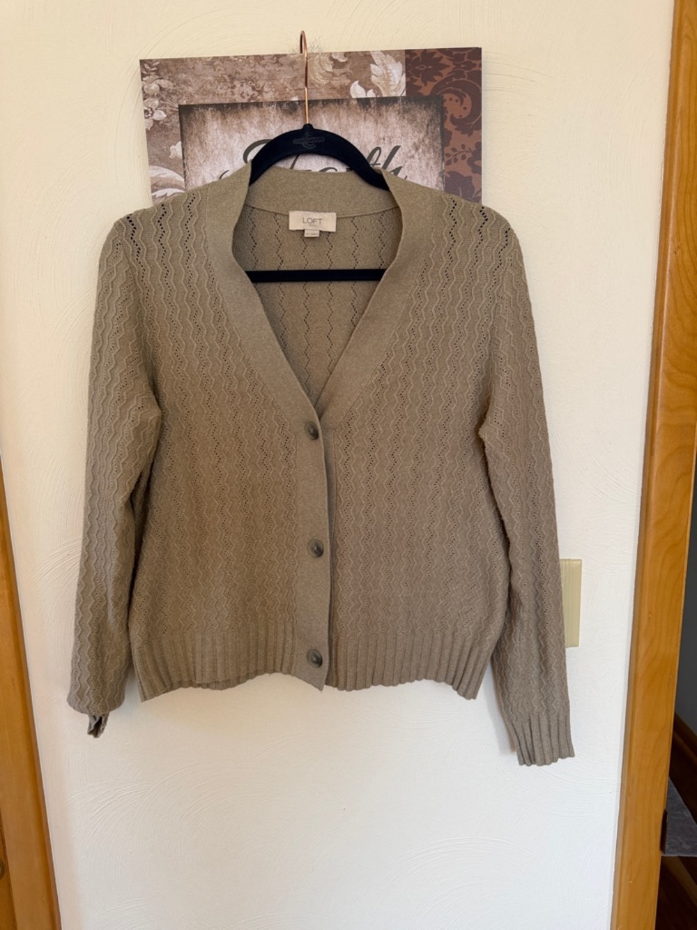 LOFT Women's Taupe Button-Front Knit Cardigan